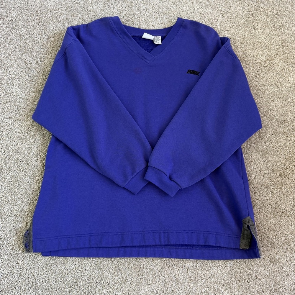 Vintage Bike Sweatshirt Womens XL Purple Fleece Pullover Split Hem Embroidered